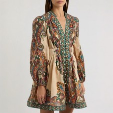 Zimmermann Ottie Dress Size 0 / 8 AU / 4 US Mini Plunge Paisley Linen