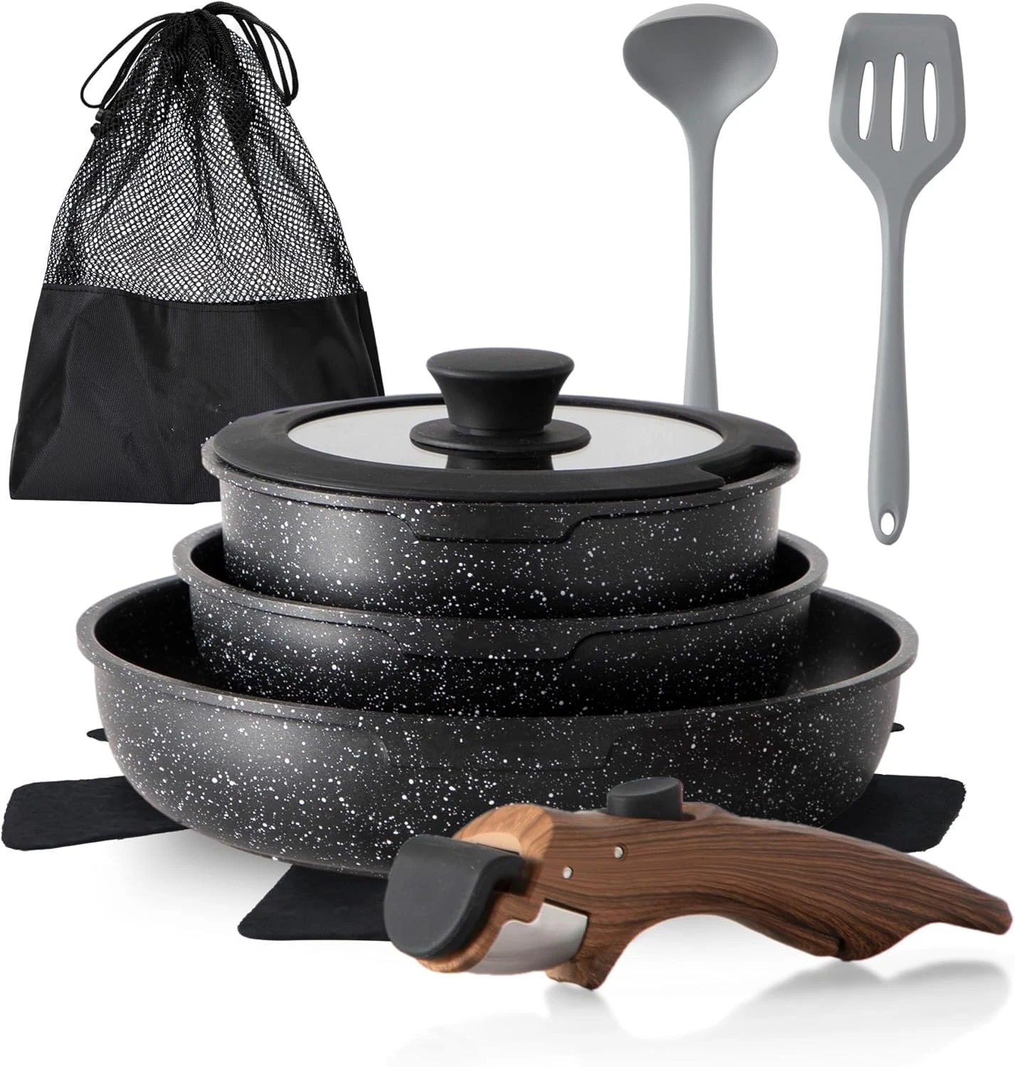 10 Pcs Pots and Pans Set Non Stick, Nonstick Kitchen Cookware Sets Detachable Ha