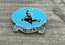 Vintage Witch of Wookey Hole Caves Enamel blue  pin