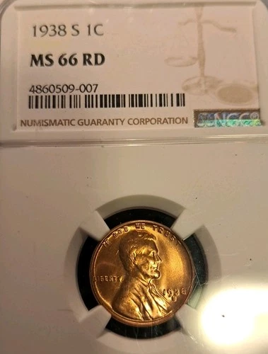 1938 S Lincoln Cent NGC MS66 RED
