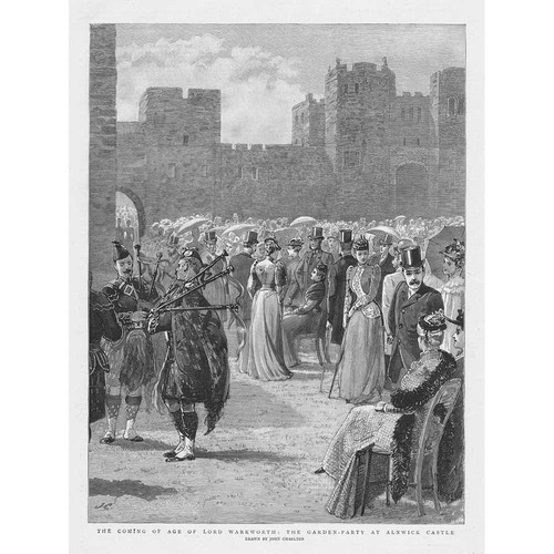 ALNWICK CASTLE Coming of Age Party for Lord Warkworth - Antique Print 1892