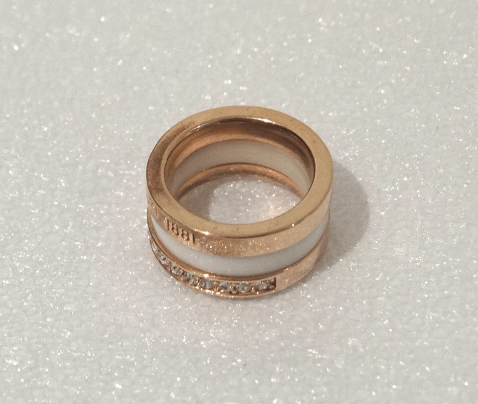 Bague Cerruti 1881 strassée en acier inoxydable cuivre et céramique blanche T52 - Photo 4/4