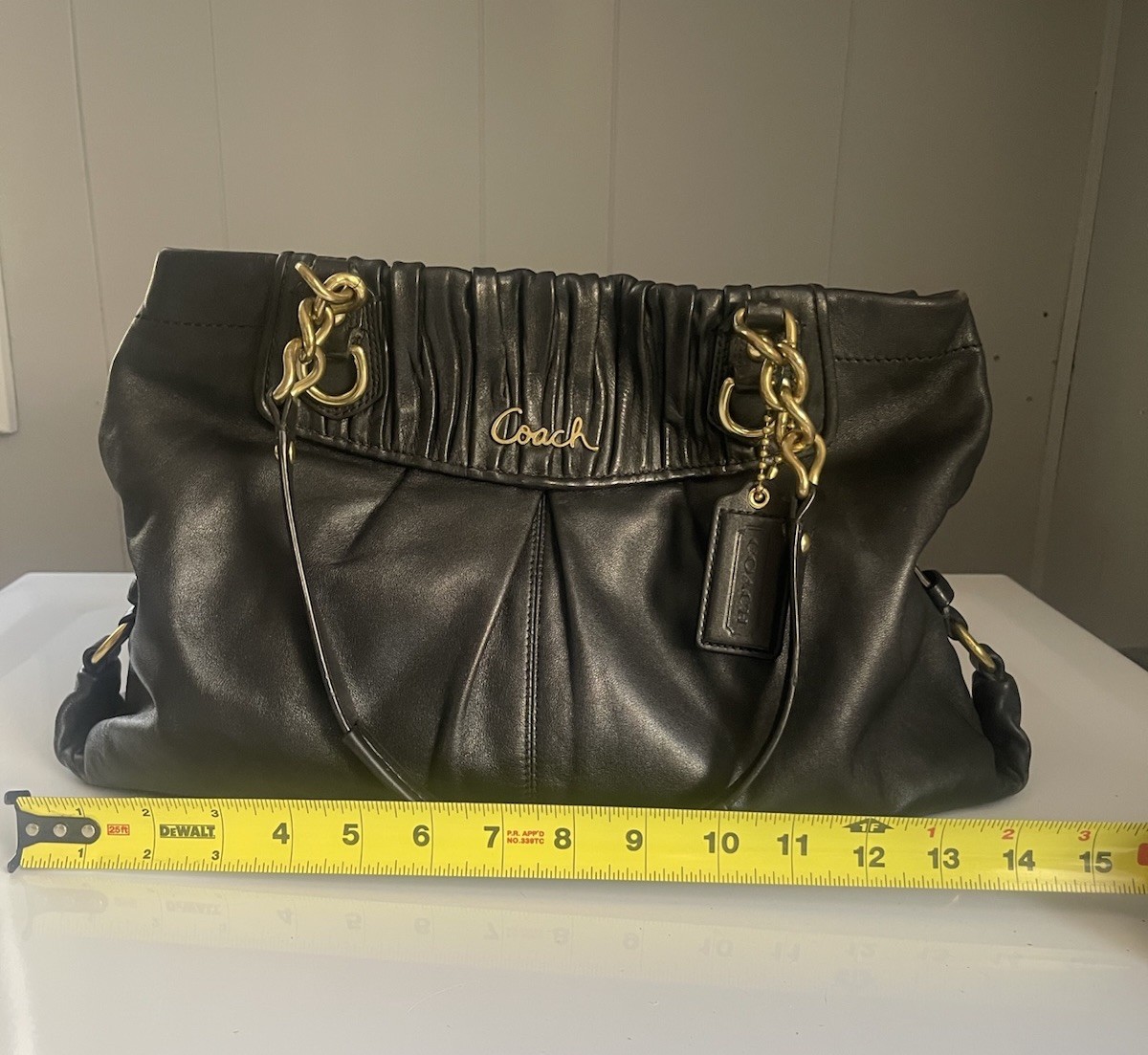 COACH *Ashley* Black Leather Satchel Ruched Pleated Bag Purse COACH *Ashley* Black Leather Satchel Ruched Pleated Bag Purse