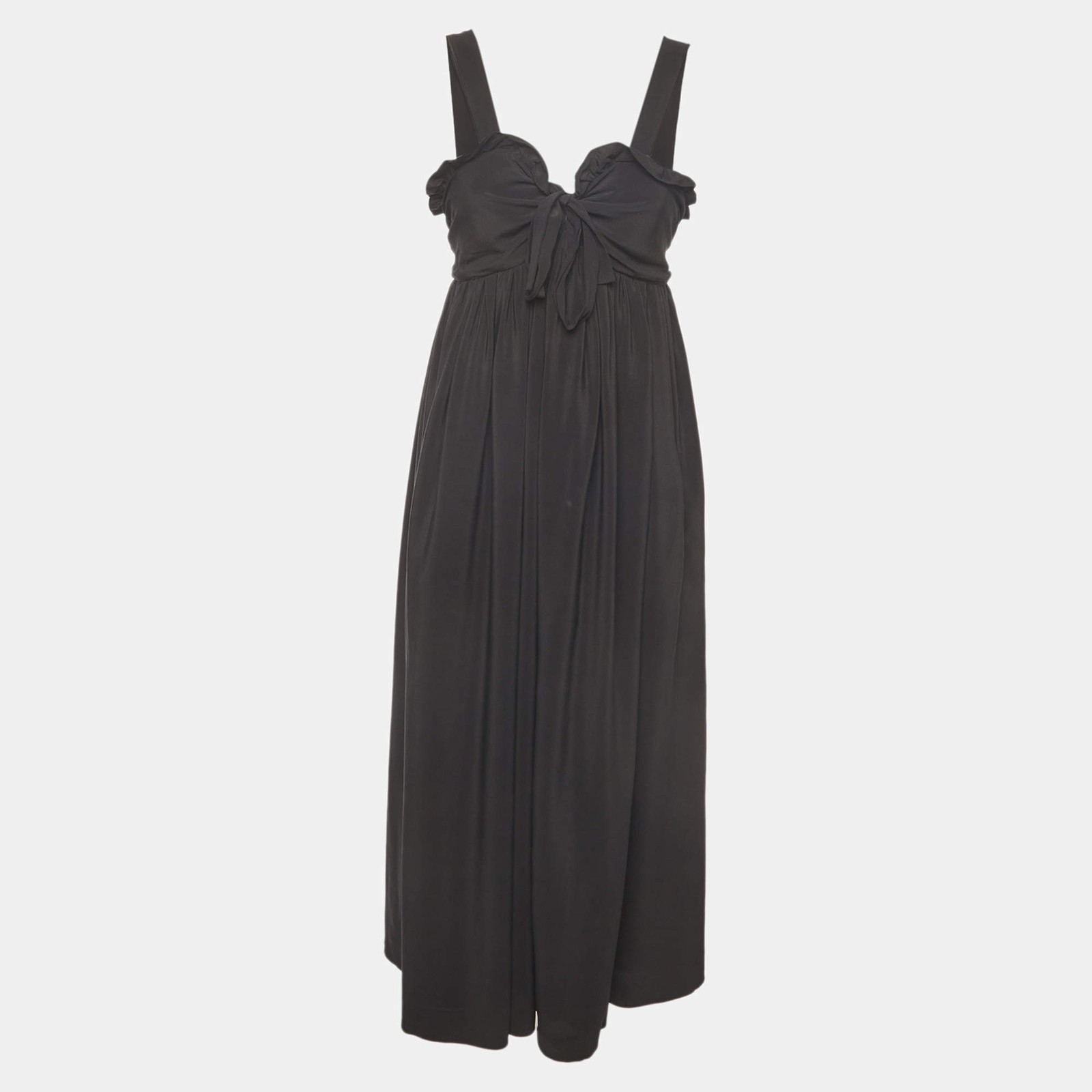 Chloe Black Silk Crepe Ruched Sleeveless Midi Dress M