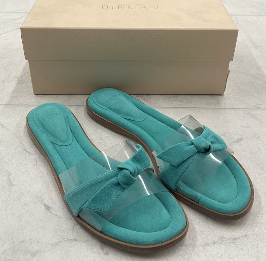 NIB Alexandre Birman Clarita PVC Flat Slides In Turquoise Size: 39.5  ( US 9.5)