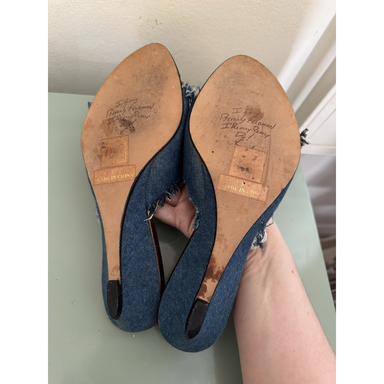 Vintage Y2K Beverly Johnson Denim Wedge Lobster S… - image 9