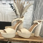 Schutz Women’s Beige Cotton Open Toe Platform Ankle Strap Block Heel 11B — photo 1
