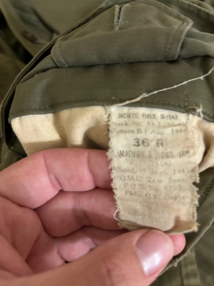 WW2 Military M43 m1943 M 43 M 1943 field Jacket Size 36 R wwii  army world war 2 - Image 2 of 4