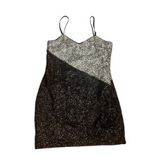 Express Black Silver Sequin Colorblock Slip Mini Dress Bodycon Party NYE S