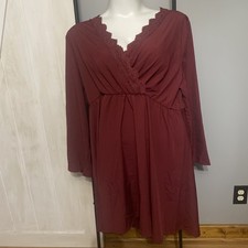 SHEIN Curve V Neck Long sleeve Burgundy  Dress Womans Size 4xl 