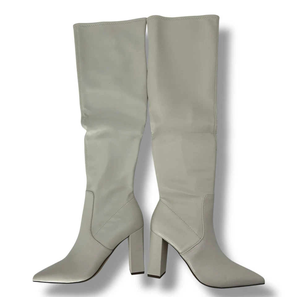 NEW Wild Pair Bone White Over the Knee boots Size 9.5 Quiet Luxury Faux Leather - Image 3 of 4