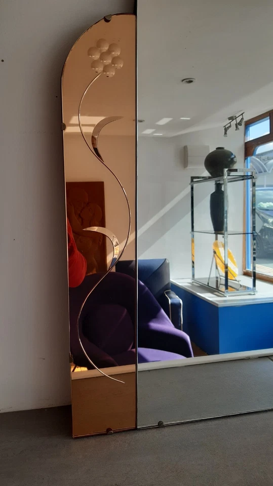 Vintage 1950's Art Deco Style Wall Mirror Tinted & Reverse Cut Pattern - Image 4 of 4