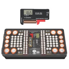 Battery Organizer Storage Case with Tester, Stores Holds 136 Batteries, Black