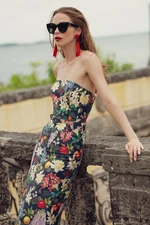 NWT $475 Sachin & Babi Fiore Strapless Floral-Print Mikado Midi Dress 10