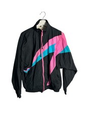 vintage Puma windbreaker track jacket black, hot pink, and teal Size Medium