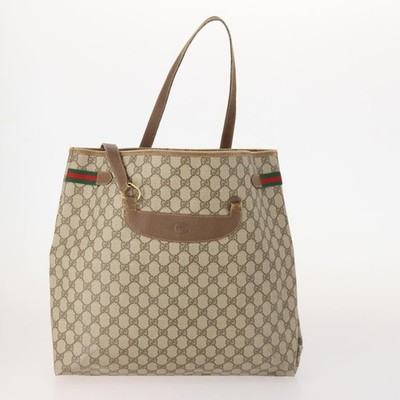 GUCCI GG Plus Supreme Web Sherry Line Tote Bag PVC 3 Set Beige Red