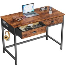 Small Computer Desk with 2 Fabric Drawers, 40 Inch Simple Home Office Desk, W...