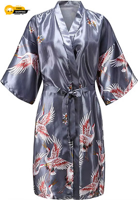 Seidensatin Hochzeit Braut Brautjungfer Morgenmantel Blumen Bademantel Kurz Kimono Morgenmantel Nacht