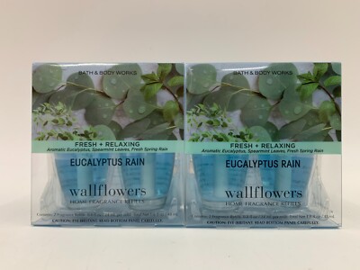 Bath & Body Works Eucalyptus Rain Wallflowers Fragrance Refill Bulbs S/4 #1010