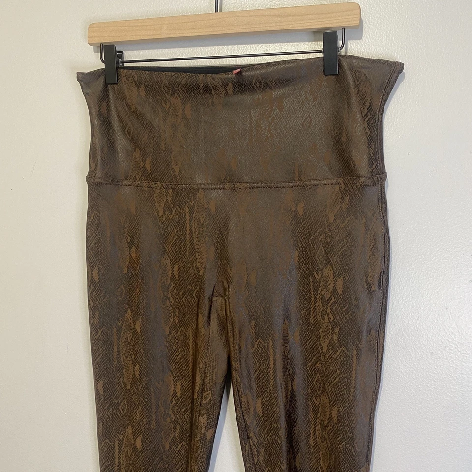 Spanx Leggings Size 1X Faux Leather Snakeskin Print Brown Black Tight - Image 2 of 4