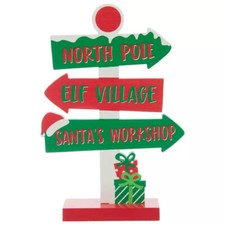 HL Christmas Decor - Red Green North Pole Direction Mini Sign