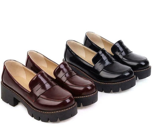 Women's Shiny Leather Platform Chunky 