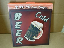 SUPER COOL- 3-D HEAVY GAUGE STEEL METAL SIGN COLD BEER MUG HAND PAINTED 9" X9 "