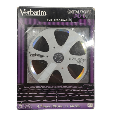 Verbatim Digital Movie DVD + Recordable 3-Pack DVD+R 120 Minutes 4.7GB New Seal