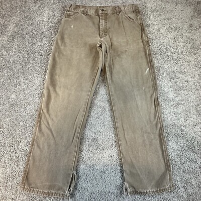 Dickies Jeans Men's 36X34 Brown Painter Carpenter Workwear Used Bottoms Ripped