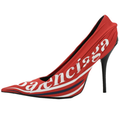 BALENCIAGA CREPE KNIFE 110 RUCHED LOGO JERSEY PUMPS SHOES HIGH-HEELS SCHUHE 36
