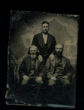 1870s Tintype 3 Men ID'd PAINTED CAMERA ON TRIPOD on Backdrop Photo