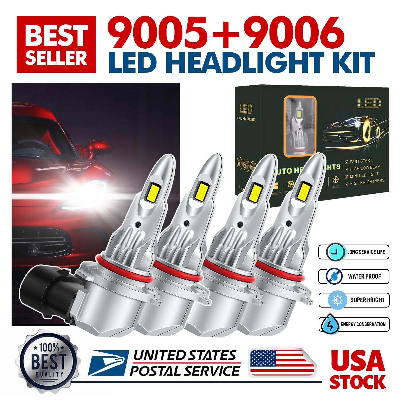 For Chevrolet Tahoe 1995-2006 9005 9006 LED Headlight Bulbs Combo High Low Beam