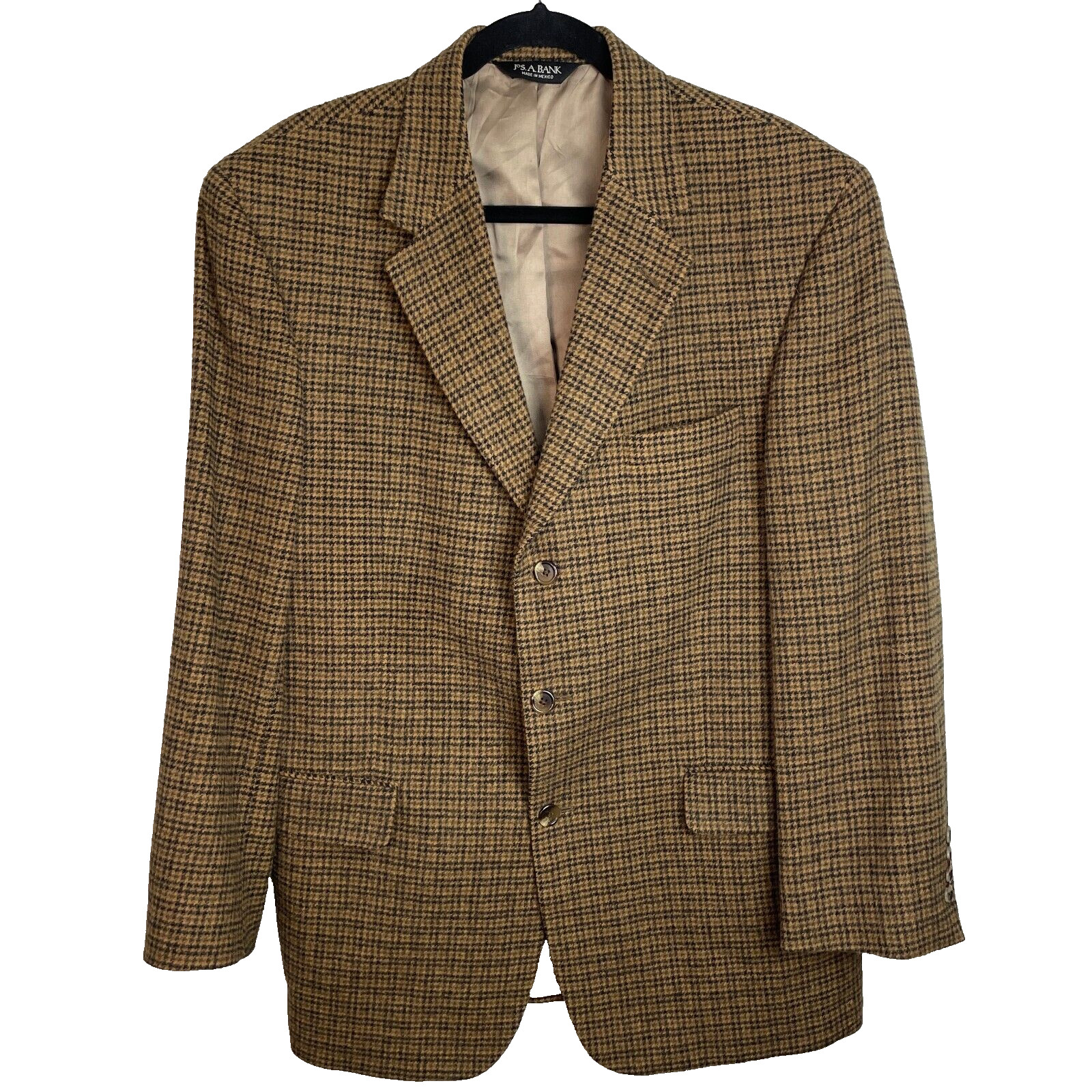 Jos A Bank Blazer Sport Coat Jacket Mens 42R Houndstooth 100% Camel Hair READ