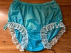 New Listing100% Nylon Brief Panties With Lace Blue Silky Soft Size 7/Large 1960's