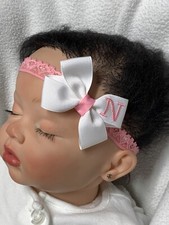 Pink White Monogrammed Hair Bow, Pink Personalized hairbow, monogram hairbow