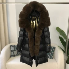 Women Hooded Windproof Thick Warm Down Jacket Coat Loose Fox Fur Collar Overcoat
