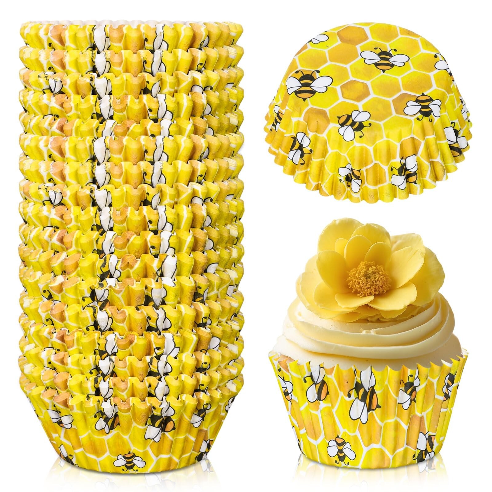 300Pcs Yellow Honey Bee Cupcake Liners for Baking and Party Decorations