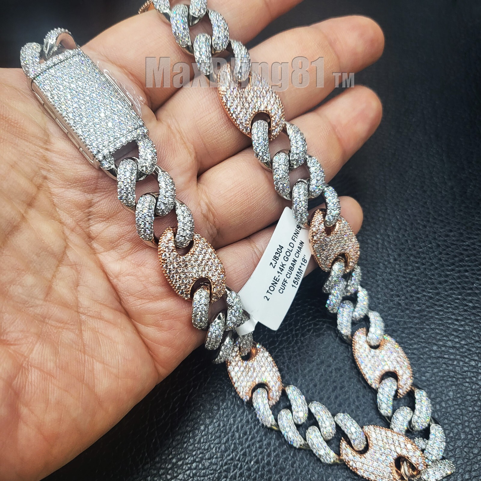 AAA+ SIMULATED DIAMOND 15mm 18" CUBAN BRASS HIP HOP CHAIN NECKLACE MSRP $800