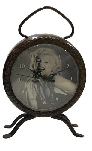 OROLOGIO DA TAVOLO METALLO ANTICATO BEATLES MARILYN MONROE ELVIS PRESLEY CLOCK - Bild 4 von 10