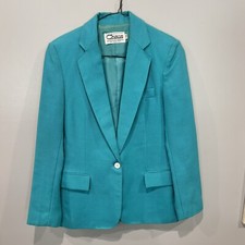 Chaus Vintage 90s Teal Turquoise Blazer 50/50 Rayon Polyester size 7/8