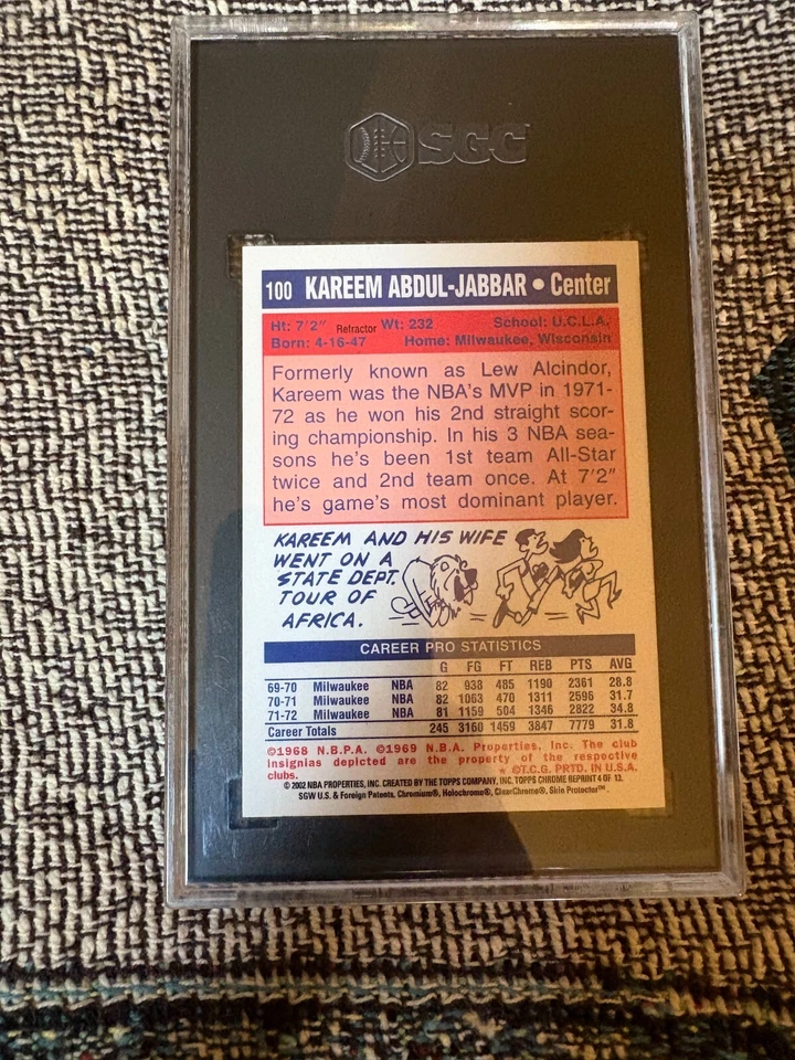 2001-02 Topps cromo reimpresión refractor Kareem Abdul Jabaar Sharp SGC-8 ¡Nuevo!! Foto 2 de 2