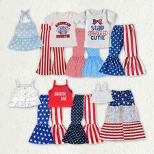 Baby Girls 4th Of July Stars Halter Tunic Bell Pants Patriotic Clothes Sets