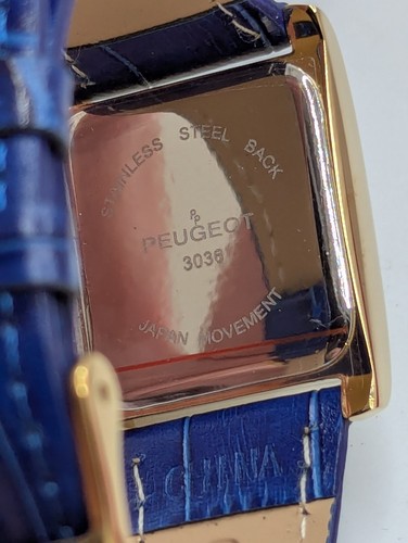 Peugeot 3036 Womens Blue Band Gold Case Analog Quartz Wristwatch - Picture 8 of 12