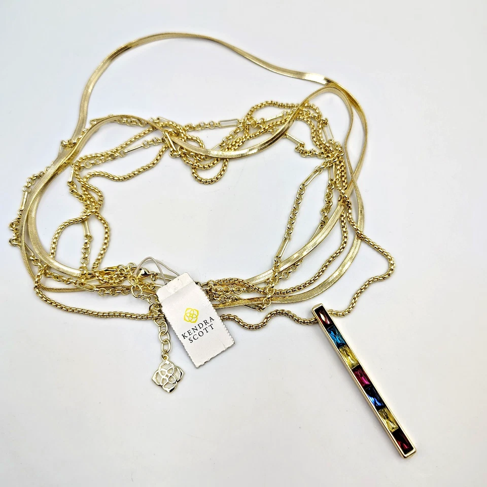 Collar Kendra Scott Tono Dorado Multi Hilo Cristal Jack Nuevo con Etiquetas