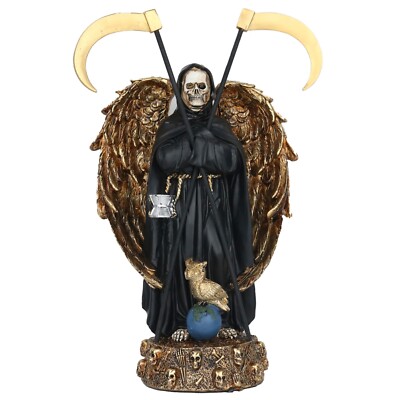 Santa Muerte Con Alas 13'' Inch | Holy Death With Wings & Two Scythes | Black |