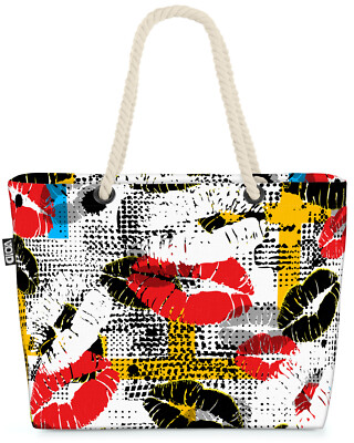 Lippen Pop Art Kunst Retro Design Beach Bag Lippen Pop Art Kunst Retro Design L