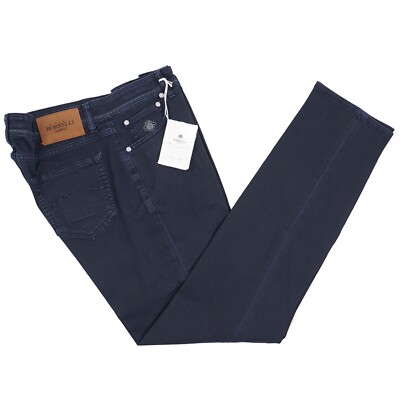 Luigi Borrelli Navy Blue Garment-Washed Stretch Twill Denim Jeans 