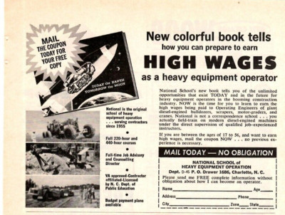 1964 Print Ad National School of Heavy Equipment Operation High Wages Book Offer