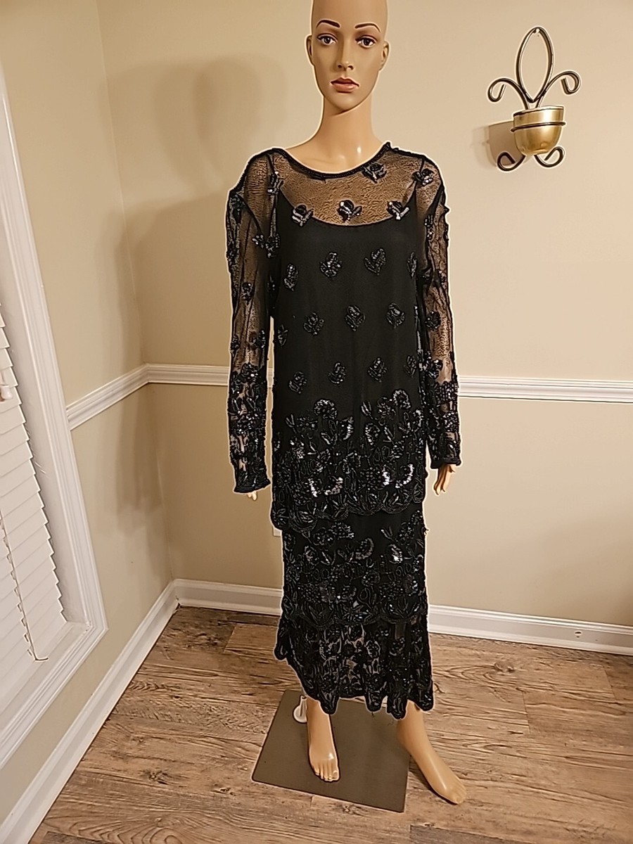 Judith Ann Collection Three Layered Vintage Beaded Embroidered Dress Size  Large | eBay