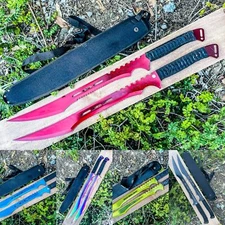 2pc Magnetic Full Tang Ninja Sword Set Machette Steel Blades Set / Sheath Huntin